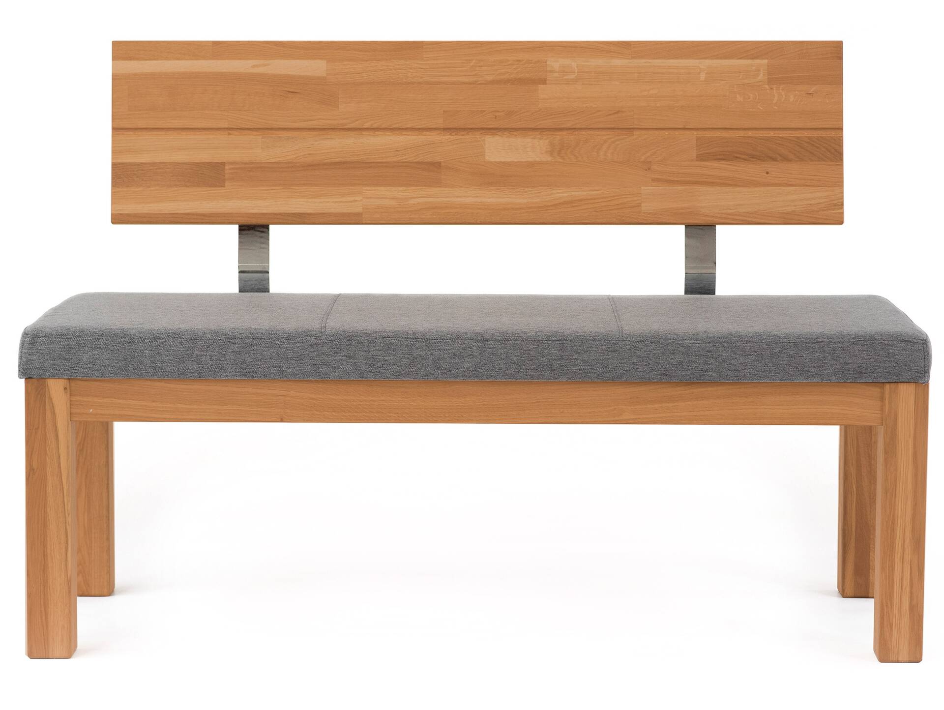 SALIMA II Sitzbank, Material Massivholz/Stoffbezug Kernbuche | 150 cm | mit Rückenlehne | grau