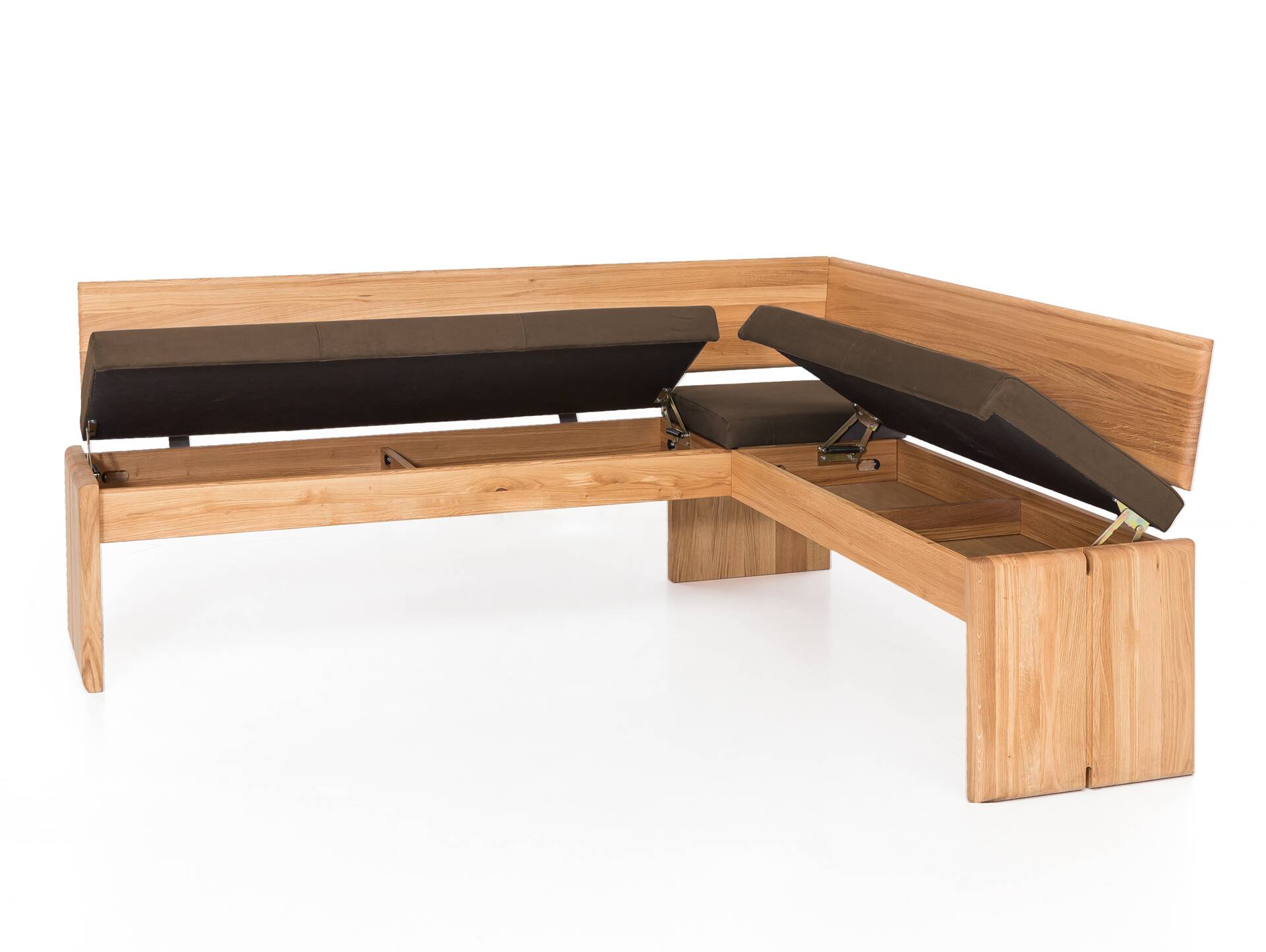 SCOTT Eckbank mit Truhe, Material Massivholz/Bezug Kunstfaser Kernbuche | 167 x 147 cm | nougat  