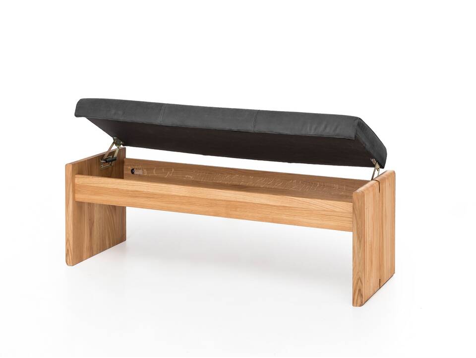 SCOTT Sitzbank / Truhenbank, Material Massivholz/Bezug Kunstfaser Eiche | 150 cm | ohne Rückenlehne | grau