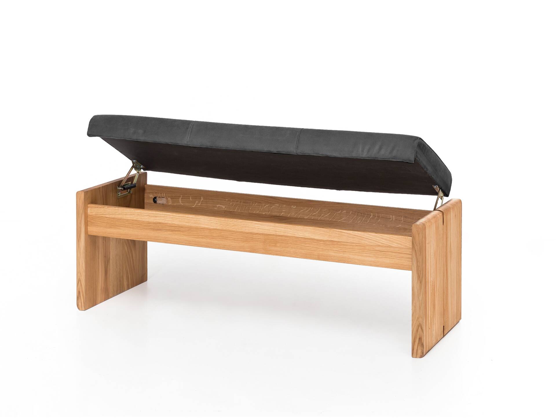 SCOTT Sitzbank / Truhenbank, Material Massivholz/Bezug Kunstfaser Eiche | 150 cm | ohne Rückenlehne | grau