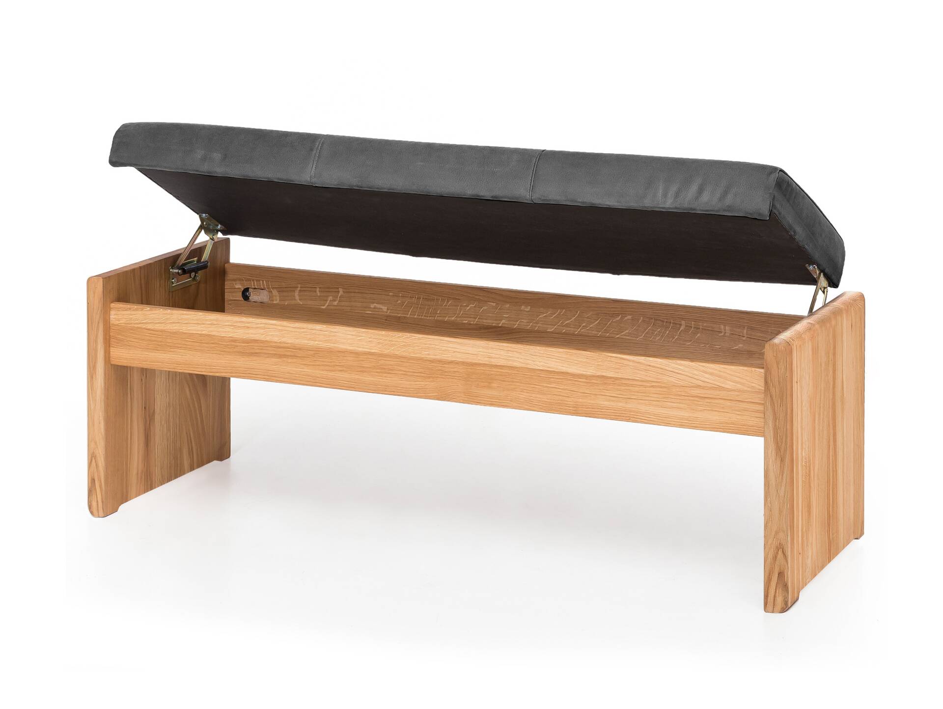 SCOTT Sitzbank / Truhenbank, Material Massivholz/Bezug Kunstfaser Eiche | 130 cm | ohne Rückenlehne | grau