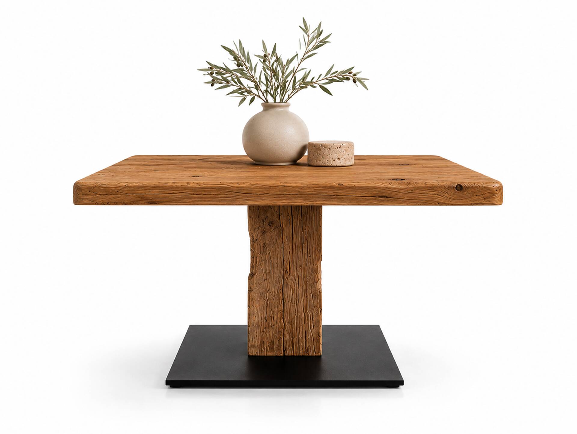 GALINO Couchtisch, Material Massivholz/Metall, Alteiche geölt/schwarz 60 x 60 cm 