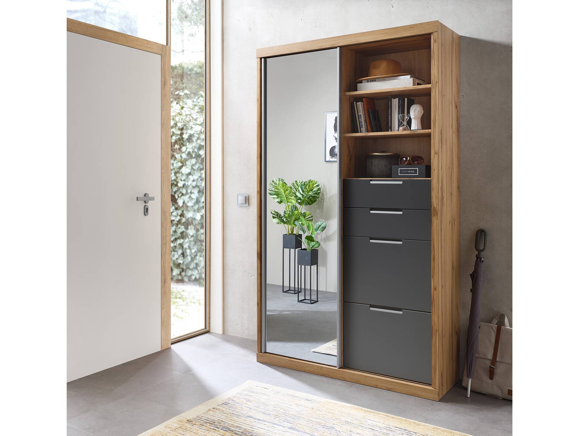 SCANDO Garderobenschrank, Material Dekorspanplatte, Artisan Eiche Nachbildung/graphitfarbig 