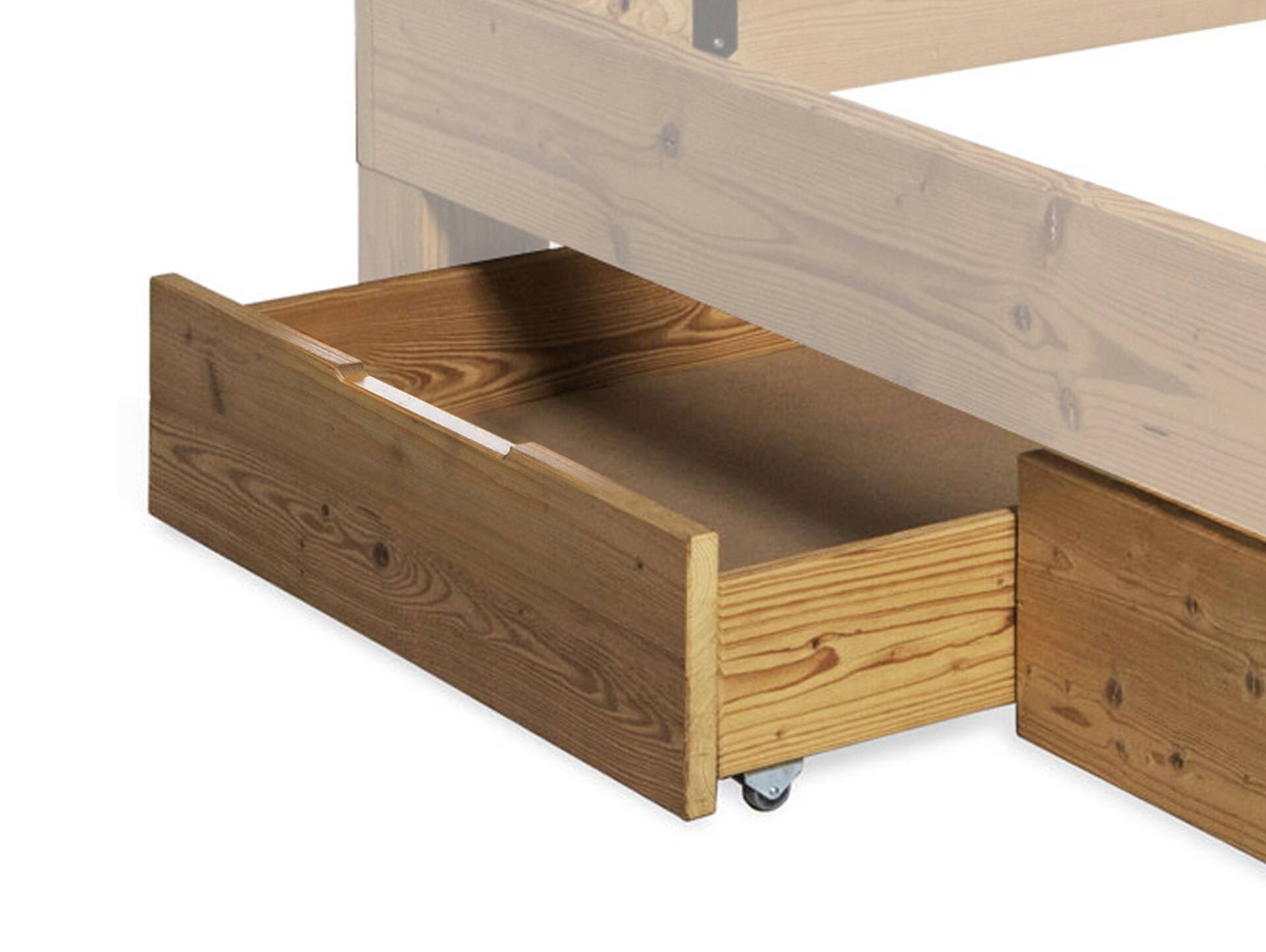 CURBY 2er Set Bettschubladen für 4-Fuß-Bett, Material Massivholz, Thermo-Fichte NATUR 