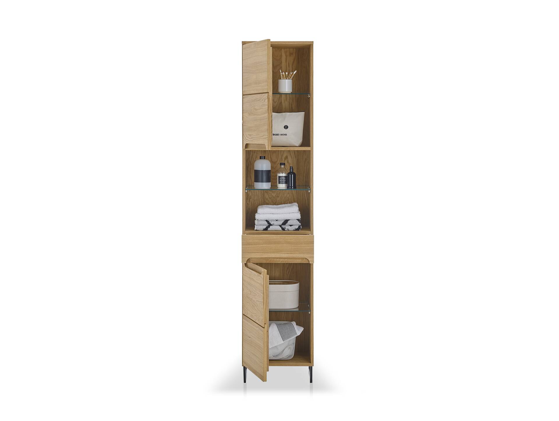 SEYTON Hochschrank fürs Badezimmer, Material Teilmassiv, eichefarbig 