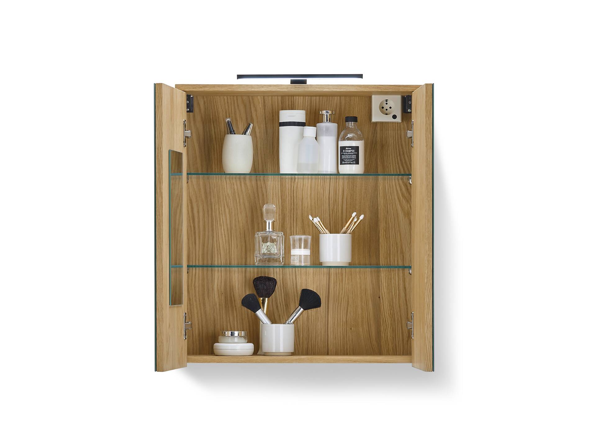SEYTON Spiegelschrank inkl. Bel., Material Dekorspanplatte, eichefarbig 