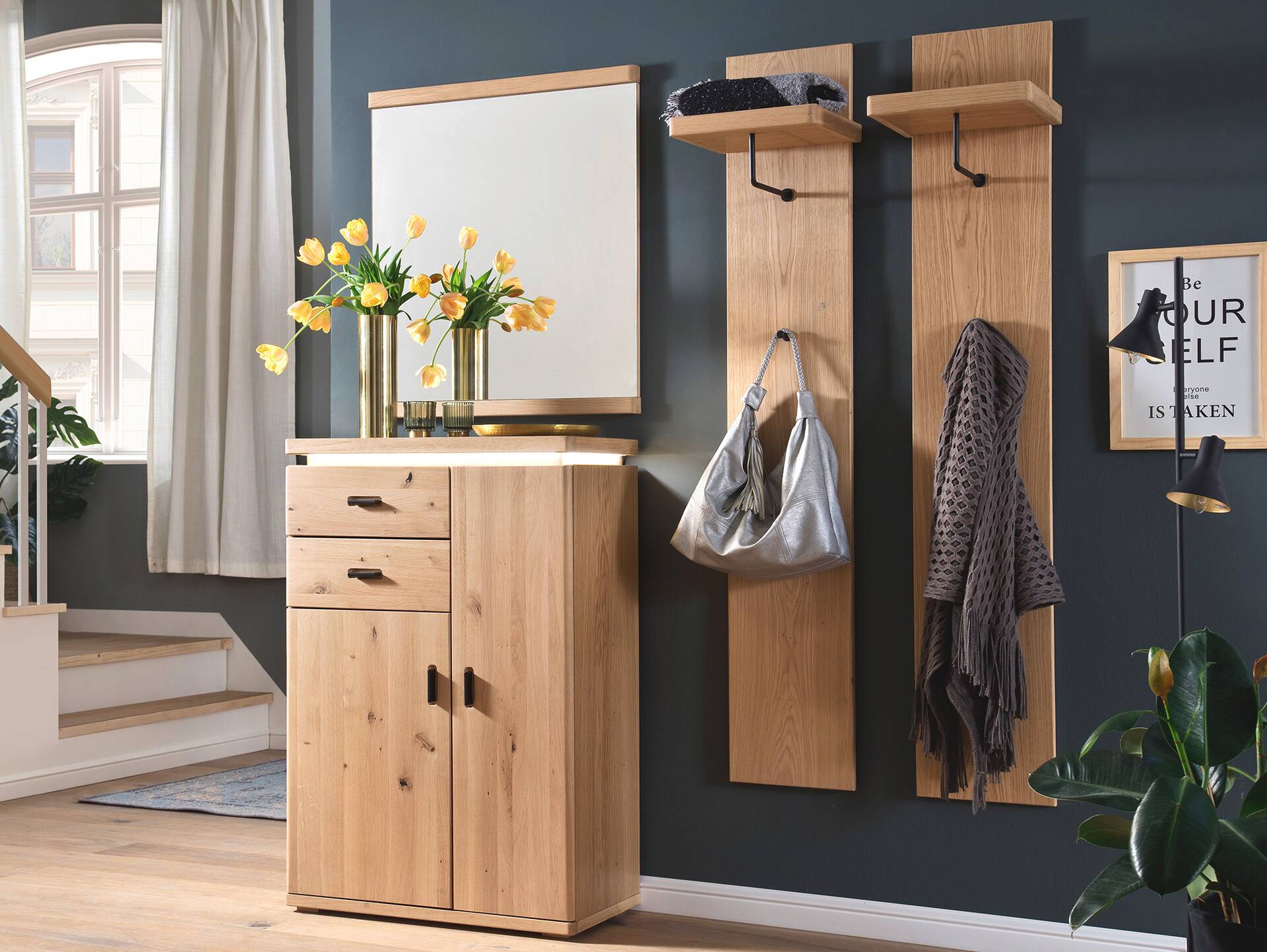 BRINSTONE Garderobenspiegel, Material Spanplatte, Eiche Bianco furniert 