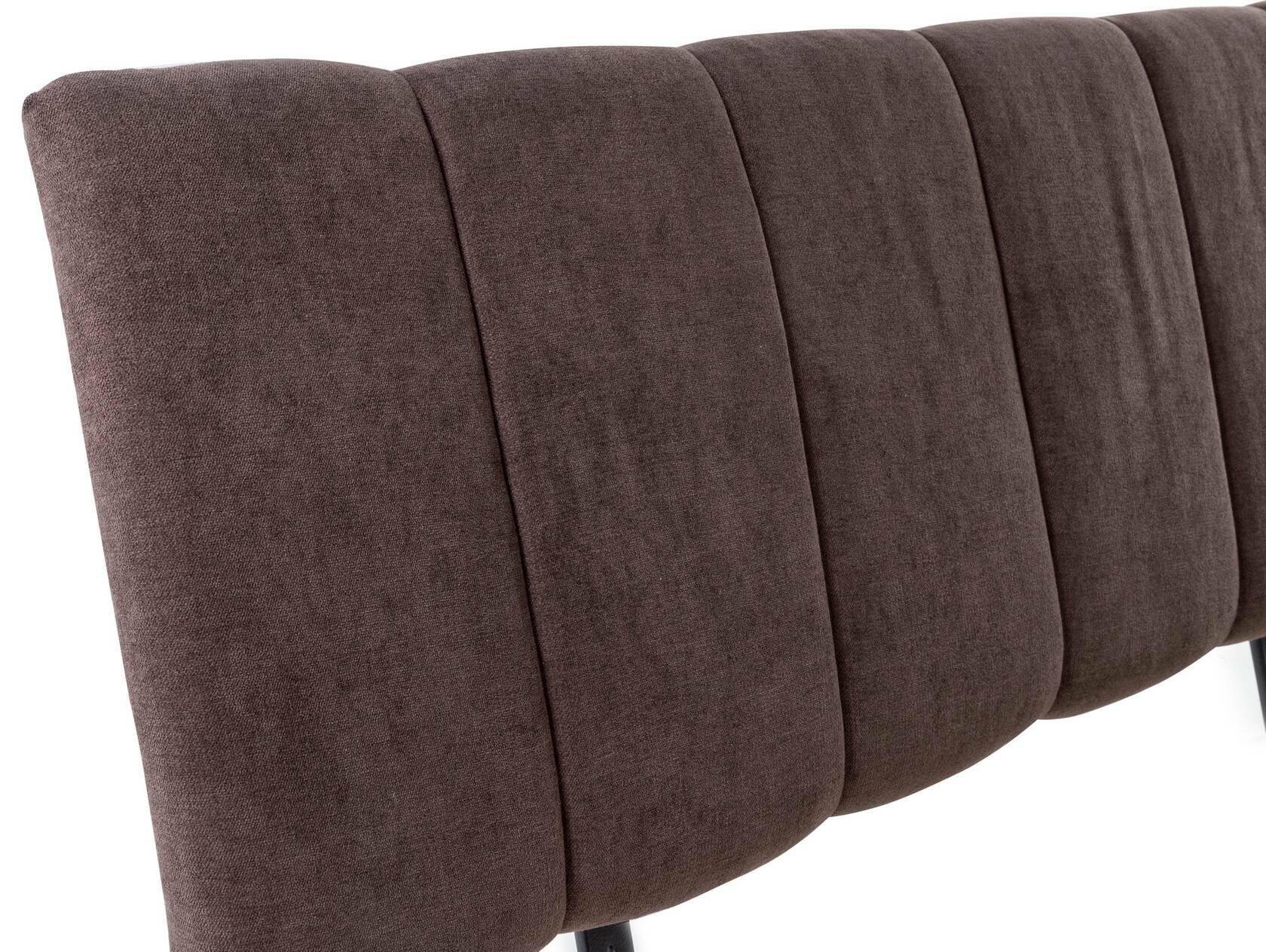 CURBY 4-Fuß-Bett mit Polsterkopfteil, Material Massivholz, rustikale Altholzoptik, Fichte 120 x 200 cm | vintage | Stoff Braun mit Steppung | Komforthöhe