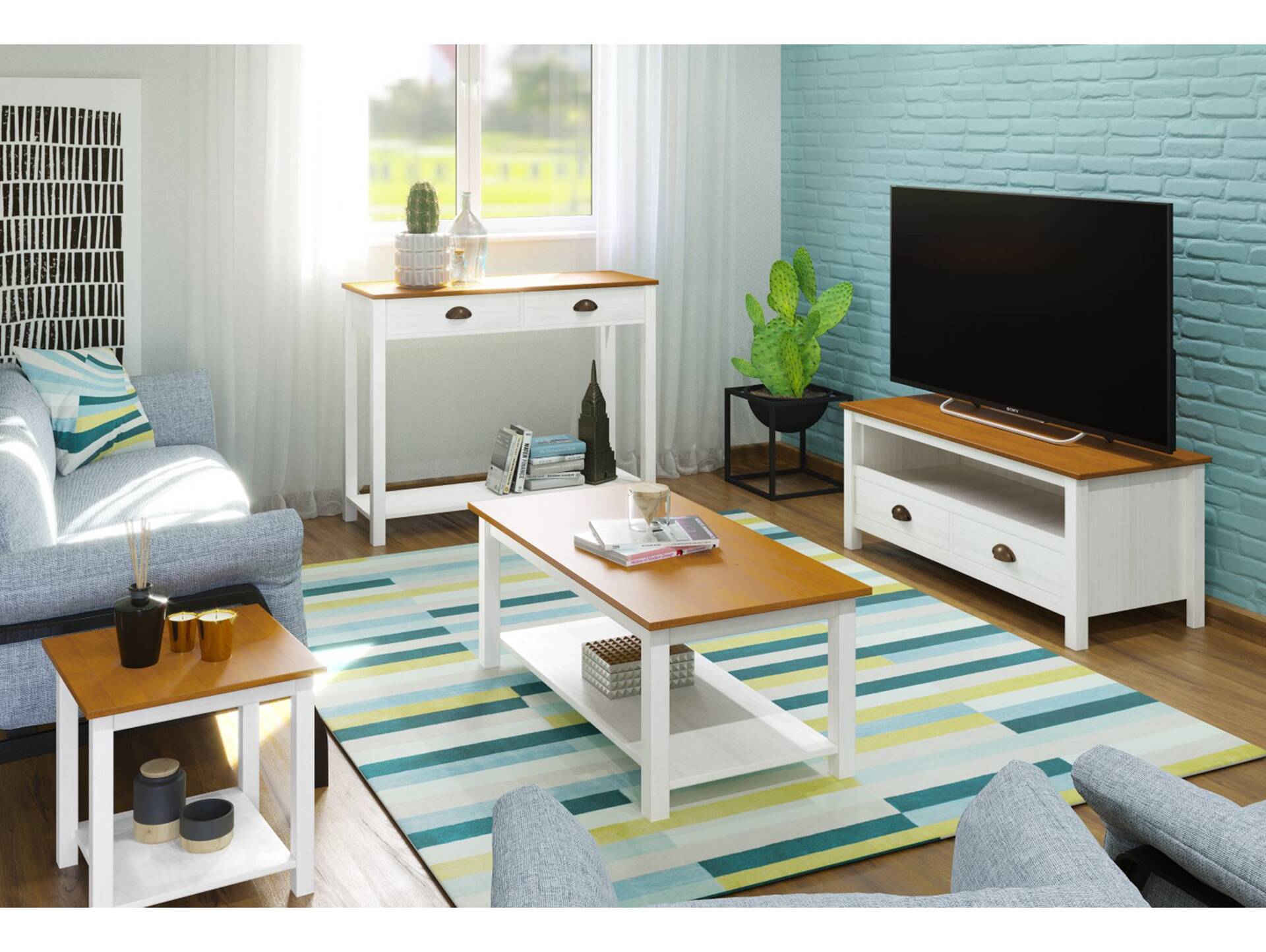 TRICO Couchtisch, Material Massivholz, weiss/eichefarbig, 100x50 cm 