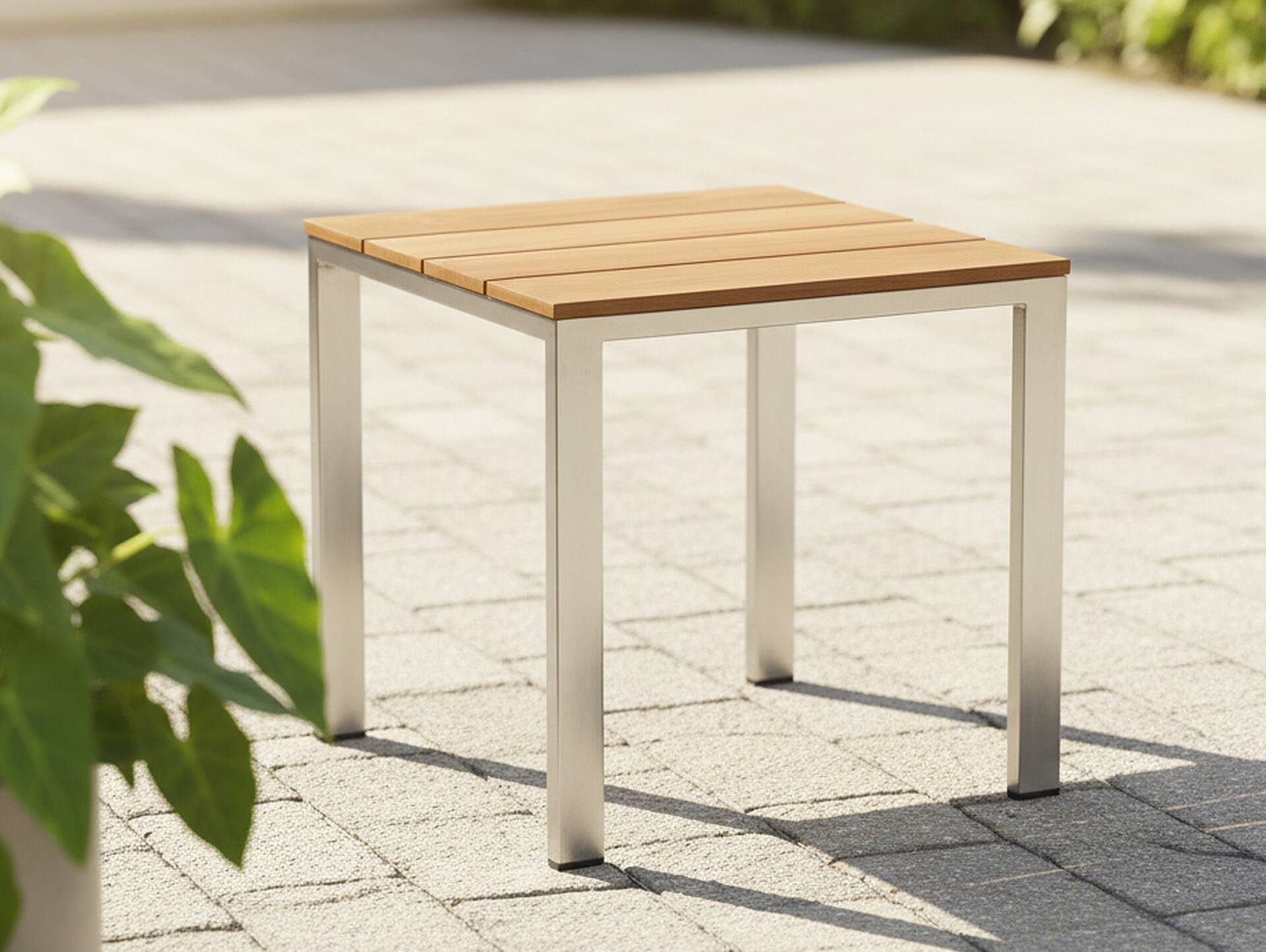 VIONA Gartenhocker, Material Edelstahl mit Teakbelattung 