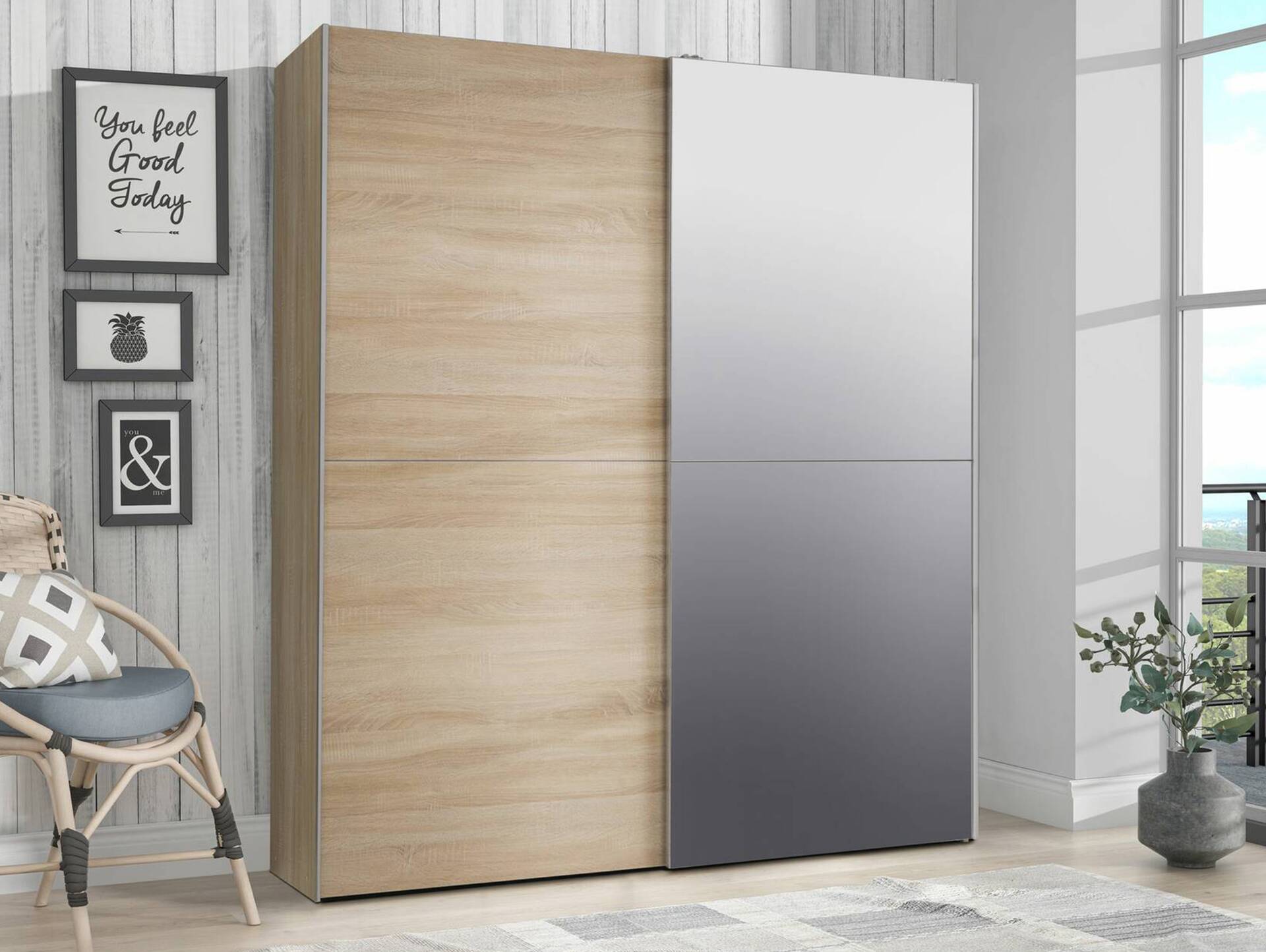 WALUNA Schwebetürenschrank mit Spiegel, Material Dekorspanplatte 
