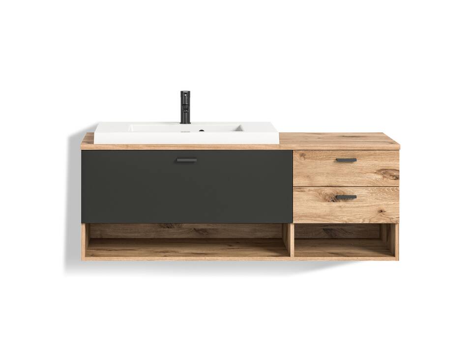 GOLDENBAY Waschtisch inkl. Becken, Material Dekorspanplatte, Nox Oak Nachbildung/Grau matt 