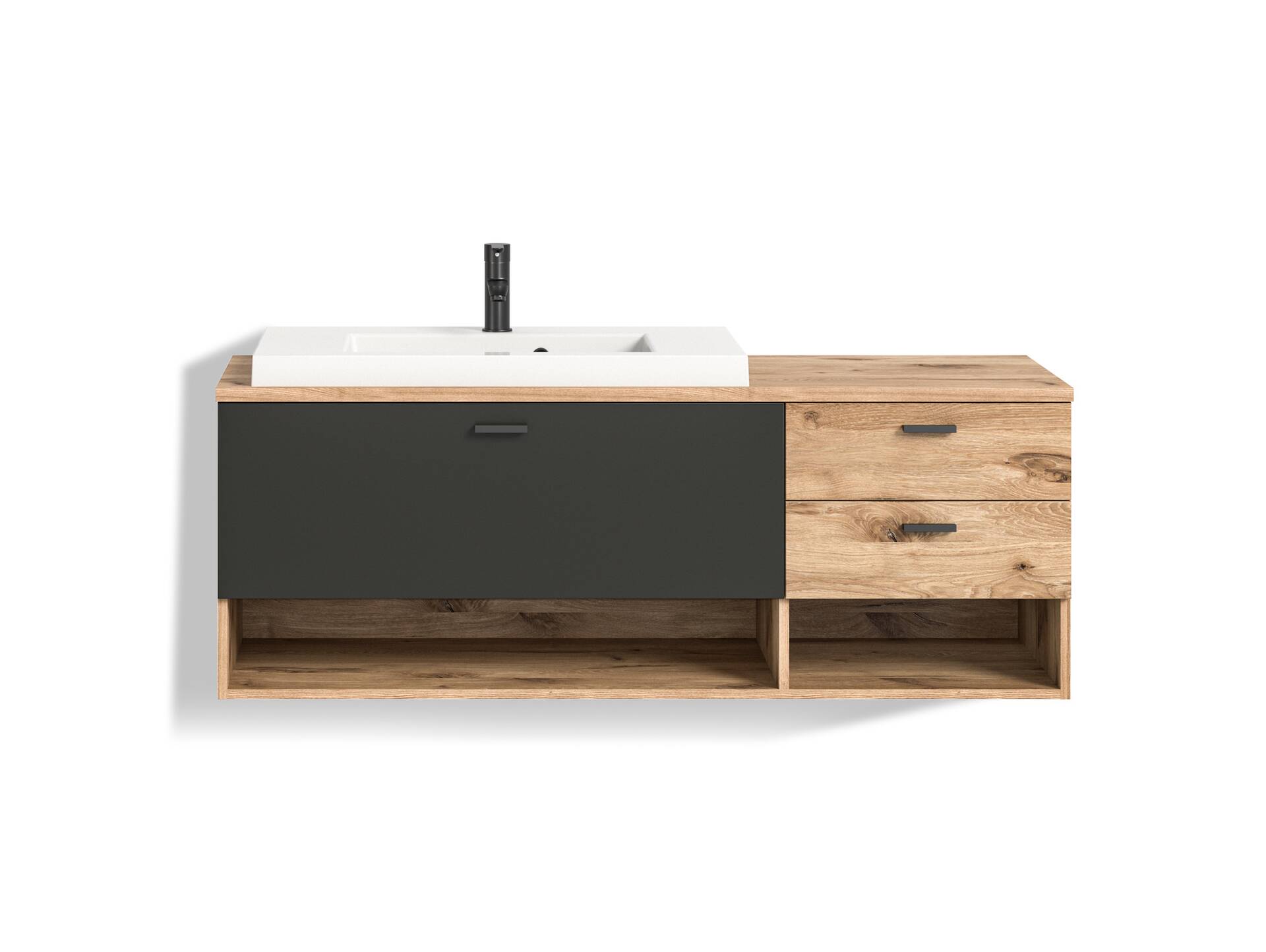 GOLDENBAY Waschtisch inkl. Becken, Material Dekorspanplatte, Nox Oak Nachbildung/Grau matt 