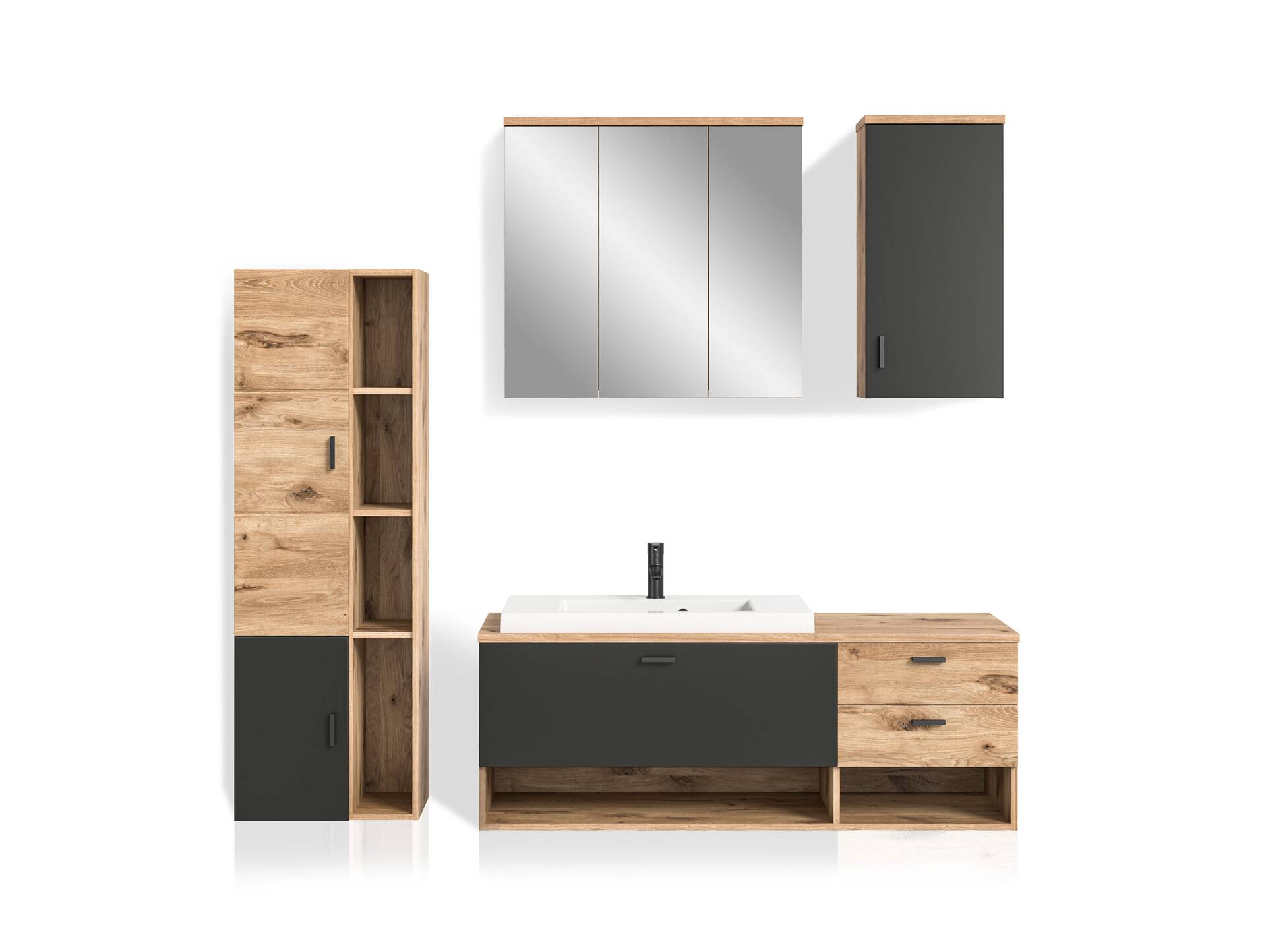 GOLDENBAY Badezimmerset I, Material Dekorspanplatte, Nox Oak Nachbildung/Grau matt 