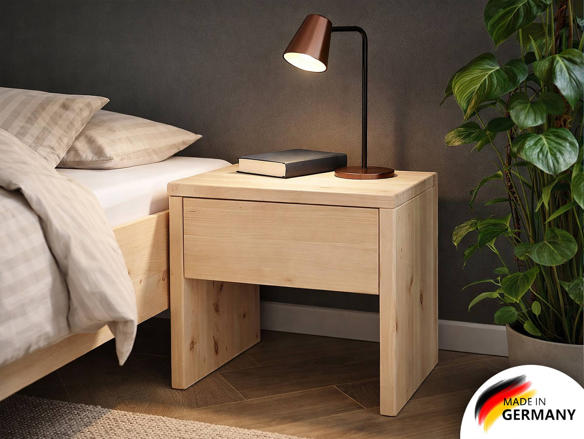 ZARUBA Nachtkommode mit Schublade, Material Massivholz, Zirbe unbehandelt 