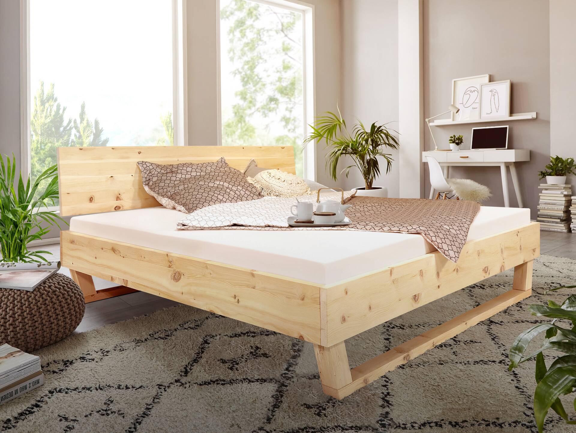 ZABINO Holz-Kufenbett aus Zirbe, Material Massivholz, ohne Kopfteil 160 x 220 cm | Zirbe unbehandelt