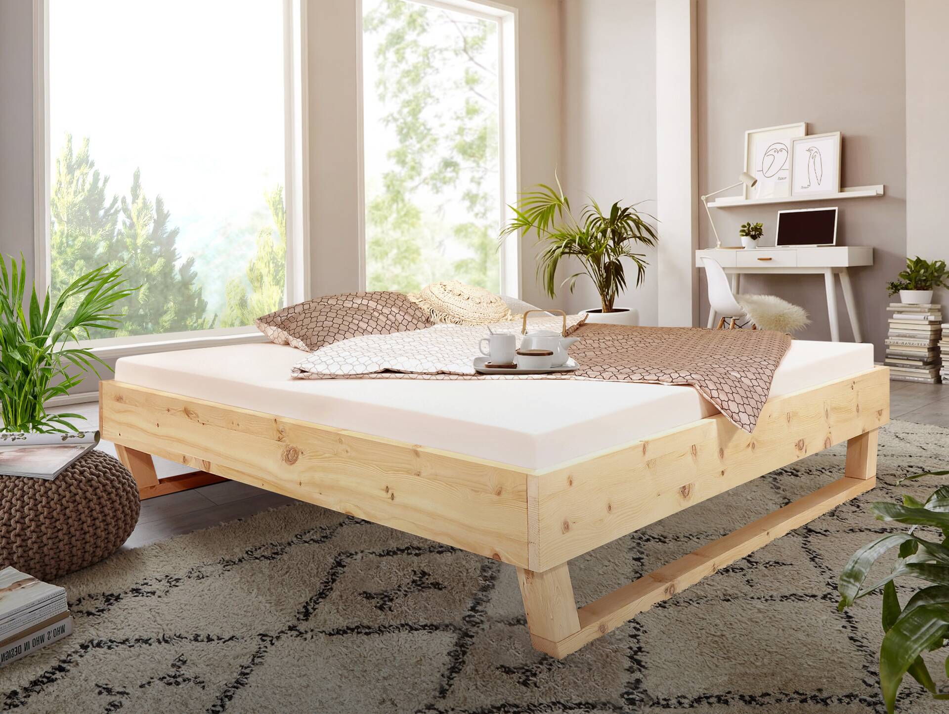 ZABINO Holz-Kufenbett aus Zirbe, Material Massivholz, ohne Kopfteil 120 x 200 cm | Zirbe unbehandelt