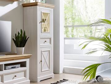 BORNHOLM Vitrine III, Material Massivholz, Kiefer weiss/eichefarbig 