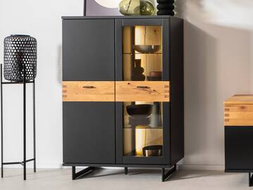 CESCO Highboard II, Material MDF, anthrazitfarbig/Absetzung Wildeiche massiv 