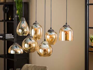 ATLENA Hängelampe, 7-flammig, Material Glas, bernsteinfarbig