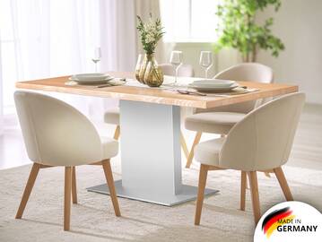 BUENA Säulentisch/Esszimmertisch nach Maß, Material Massivholz/Edelstahl