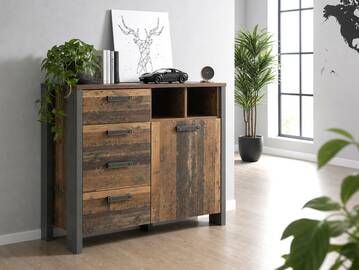 CASSIA Kommode I, Material Dekorspanplatte, Old Wood Vintage Nachbildung/betonfarbig