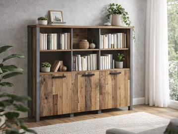 CASSIA Regal/Highboard, Material Dekorspanplatte, Old Wood Vintage/betonfarbig 