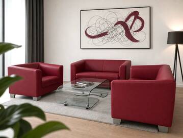 CHICAGO 3-2-1 Sofagarnitur, Material Kunstleder weinrot