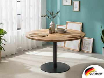 GASTRO Esstisch rund, Material Massivholz/Metall, Eiche lackiert