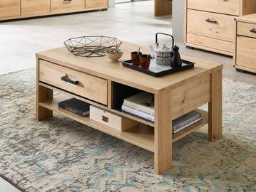 GOJA Couchtisch 110x65 cm, Material teilmassiv, Artisan Wildeiche/graphitfarbig