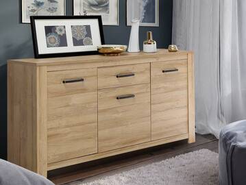 HUDSON Sideboard 3 Türen+1 Schubkasten, Material Dekorspanplatte, alteichefarbig 