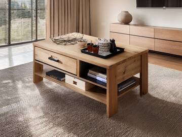 GOJA Couchtisch 110x65 cm, Material teilmassiv, Artisan Wildeiche/graphitfarbig 