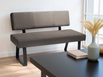 NASHVILLE Sitzbank mit Echtlederbezug, Gestell Metall schwarz 