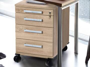 OFFICE ONE Rollcontainer klein mit 3 Organisationsschubkästen, Material Dekorspanplatte 