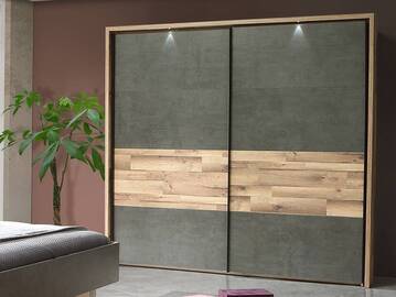 RICCANO Schiebetürenschrank, Material Dekorspanplatte, stabeichefarbig/grau 