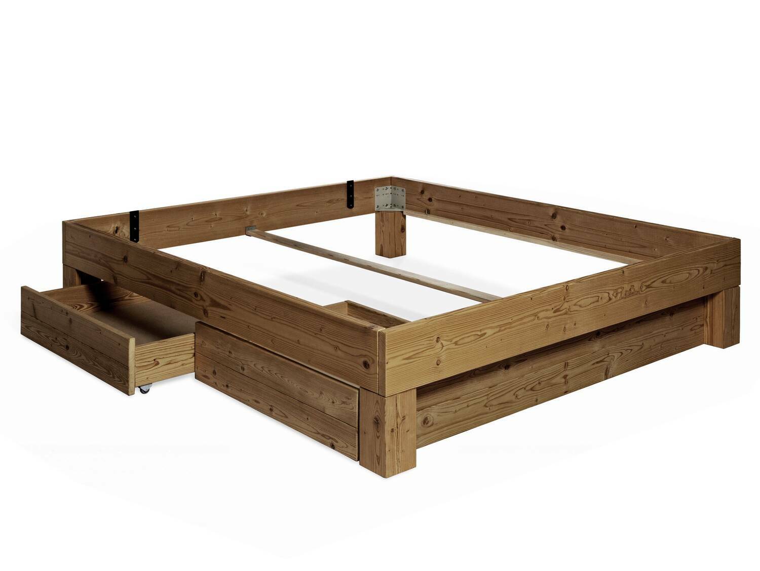 CURBY 2er Set Bettschubladen für 4-Fuß-Bett Überlänge | Material Massivholz, Thermo-Fichte, VINTAGE 