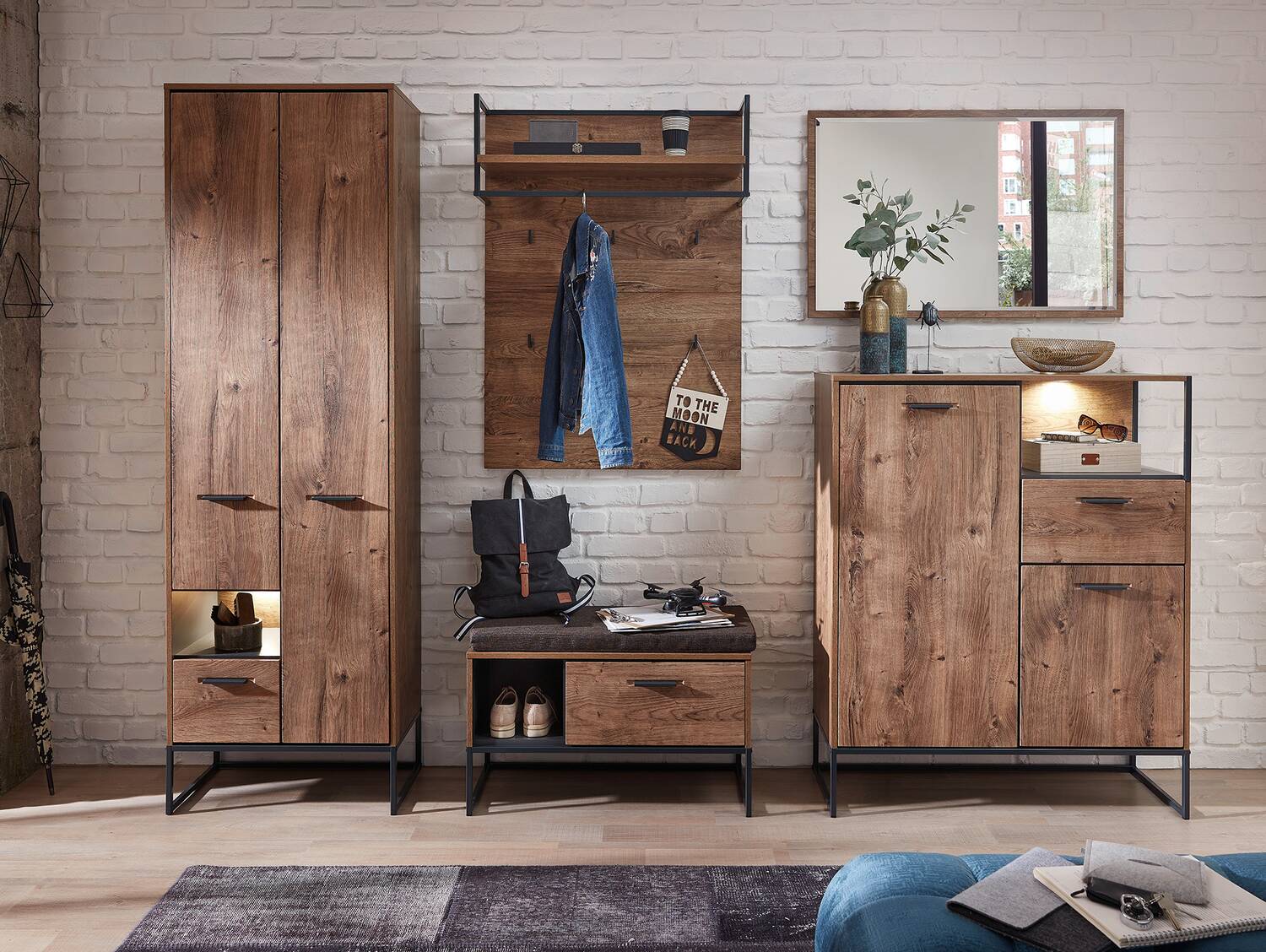 MILTON Komplett Garderobe I, Material MDF, eichefarbig 