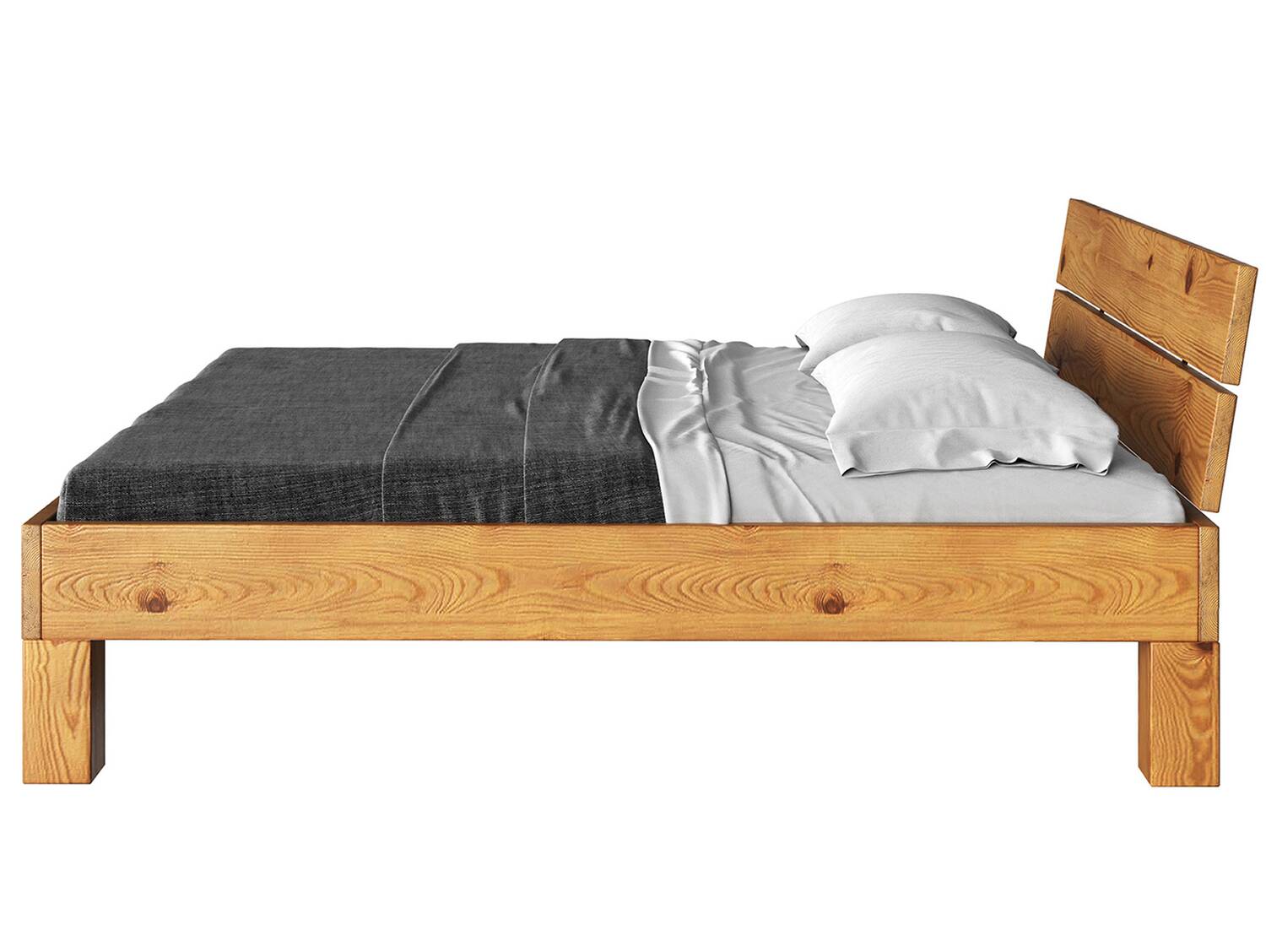 CURBY 4-Fuß-Bett mit Kopfteil, Material Massivholz, rustikale Altholzoptik, Fichte 90 x 200 cm | natur | Standardhöhe