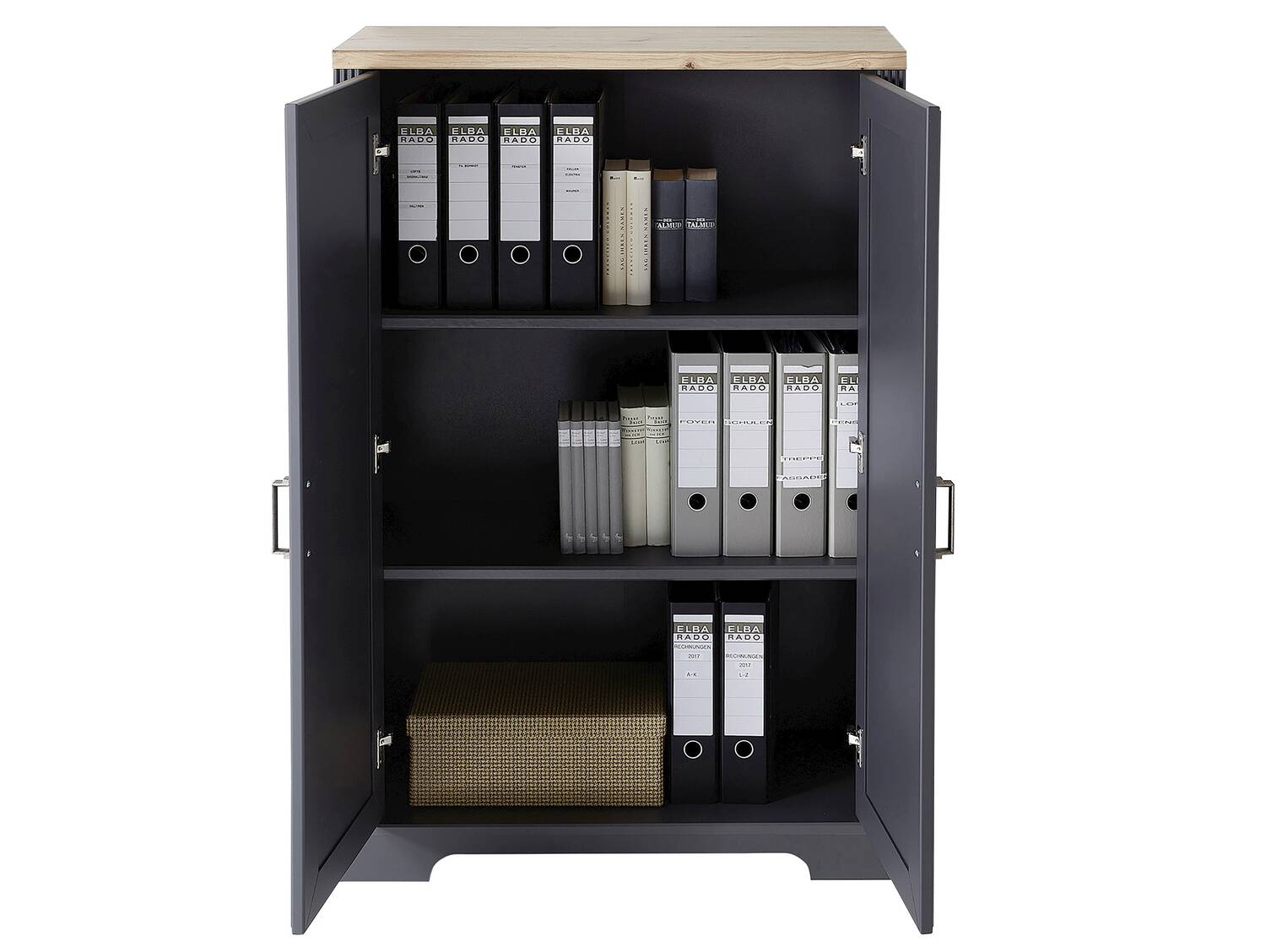 JADY Bürokommode mit 2 Türen, Material MDF/Dekorspanplatte graphitfarbig/eichefarbig