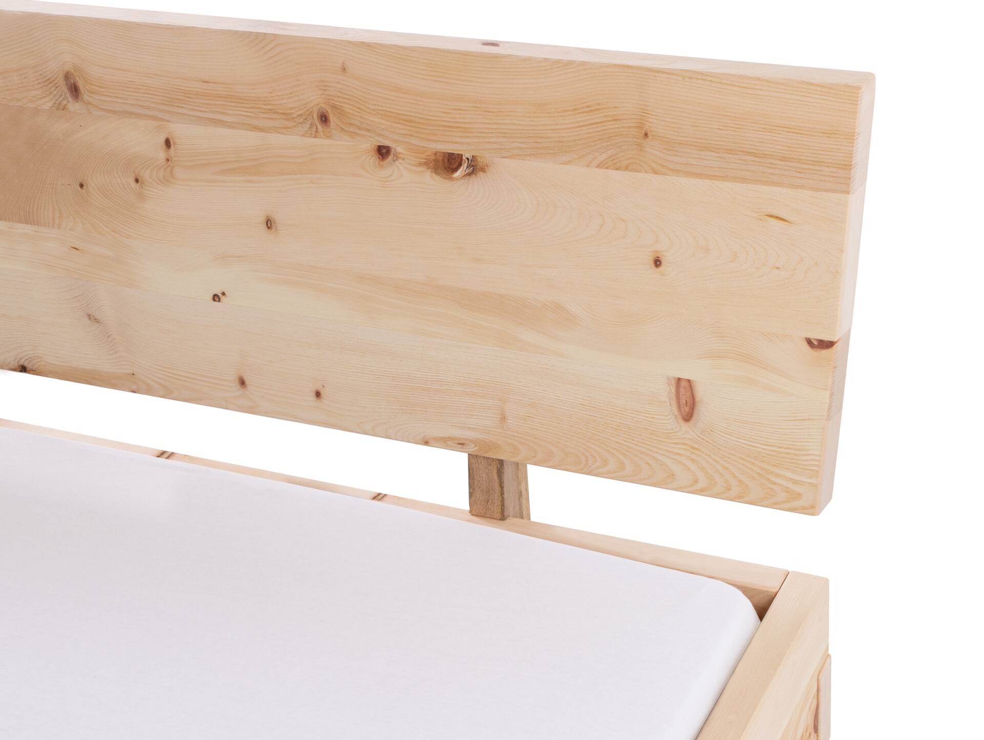 ZARUBA Zirbenbett mit Holz-Kufen/Holzkopfteil, Material Massivholz, Zirbe unbehandelt, mit/ohne Kopfteil 120 x 220 cm | mit Kopfteil