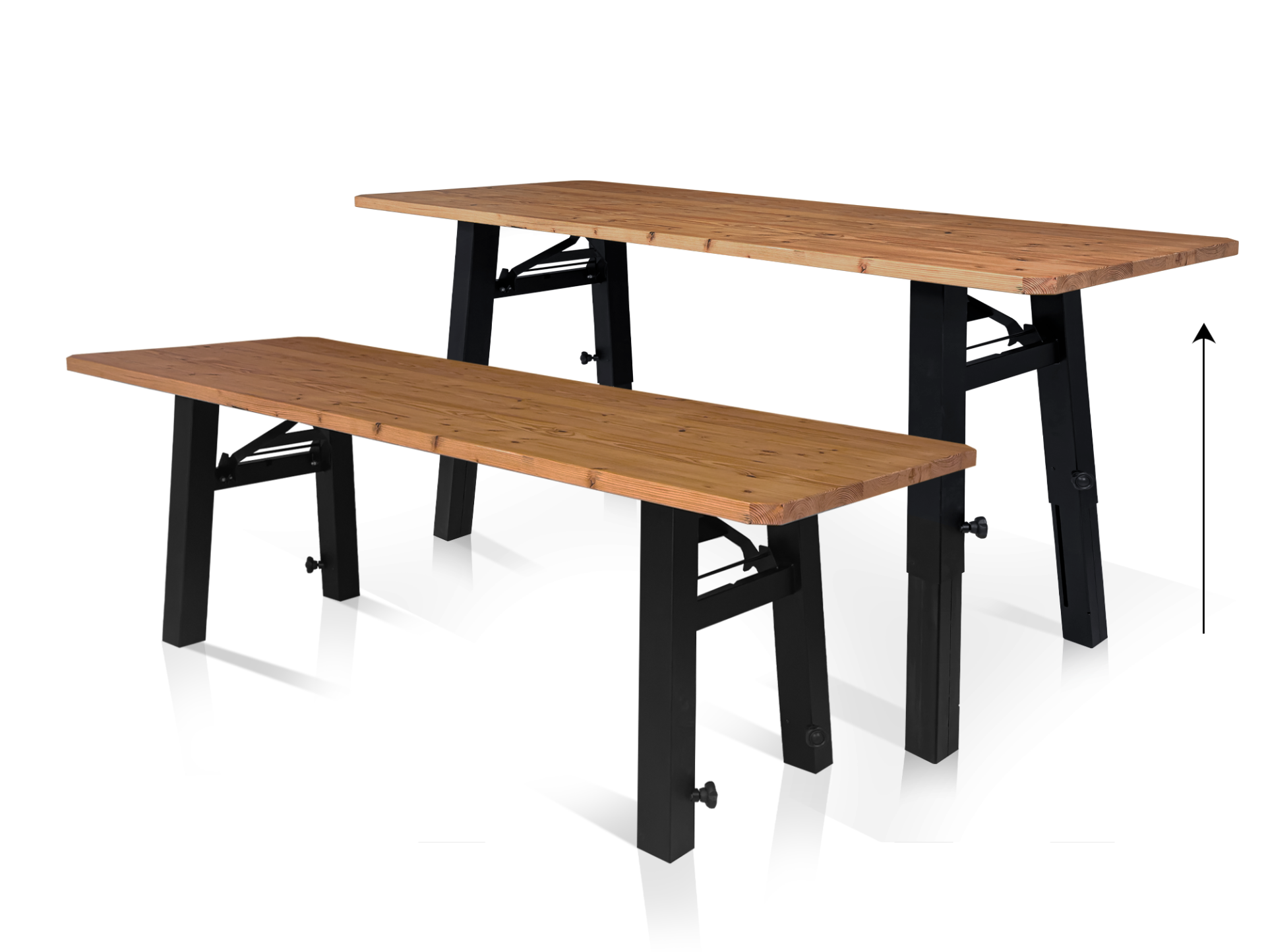 TEGERNSEE Gartengarnitur - höhenverstellbar, rustikale Altholzoptik, Material Massivholz/Metall, Thermo-Fichte 220 x 80 cm | Außenbereich | ohne Rückenlehne