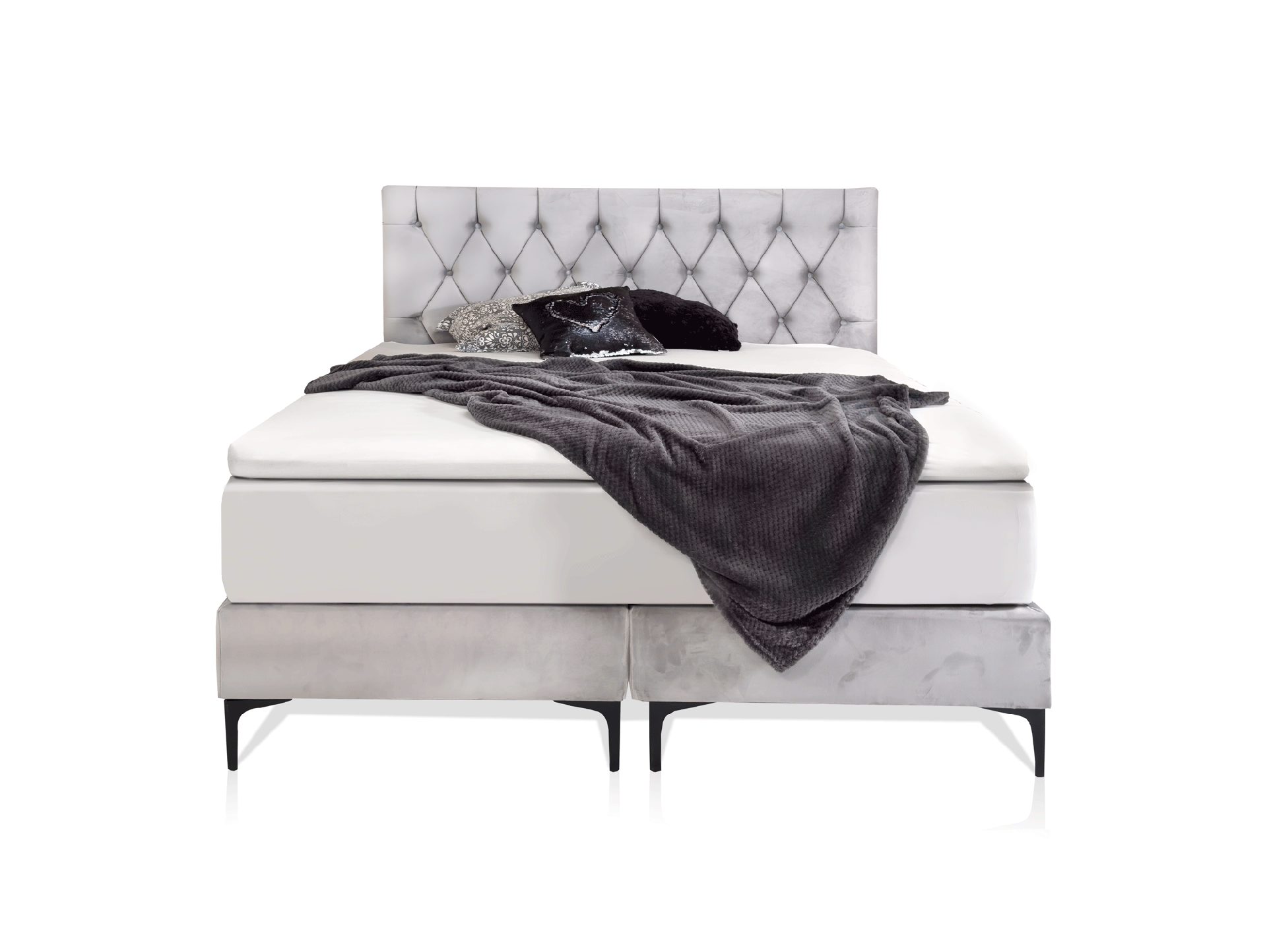 GILMORE Boxspringbett, Härtegrad 3, Bezug Stoff grau 160 x 200 cm