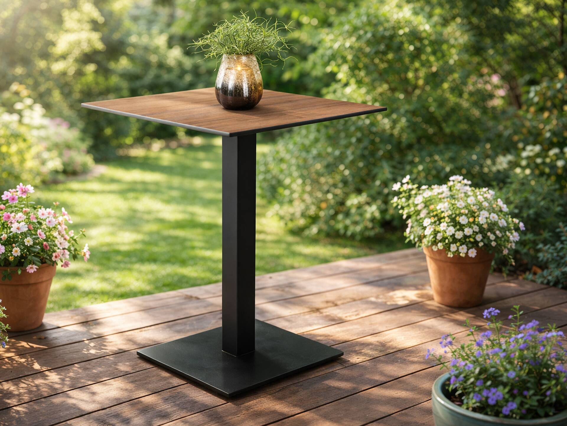 TAUNUS Stehtisch, Material HPL / Metall 60 x 60 cm | Eichefarbig