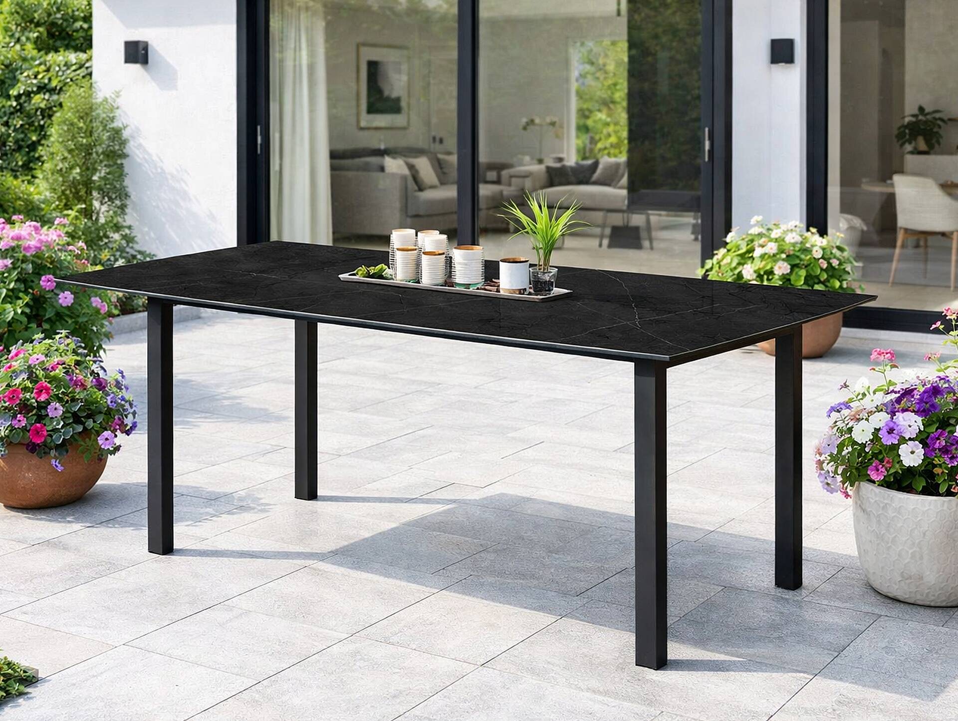 DOLOMIT Gartentisch/Esszimmertisch, Material HPL / Aluminium 200 cm | 80 cm | schwarz/dunkelgrau