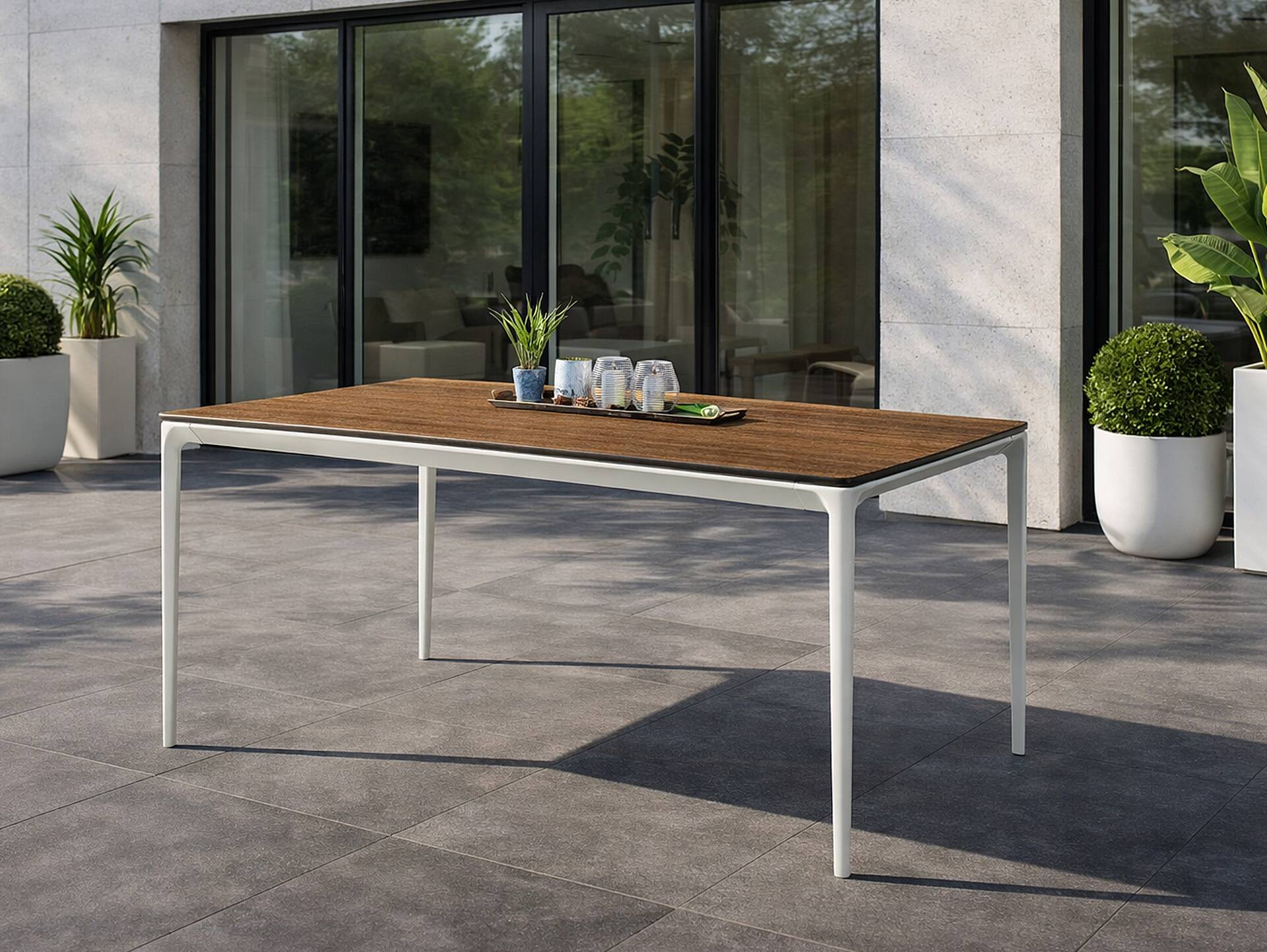 VARESE Gartentisch mit Metallgestell, HPL-Platte 180 x 100 cm | greige/eichefarbig