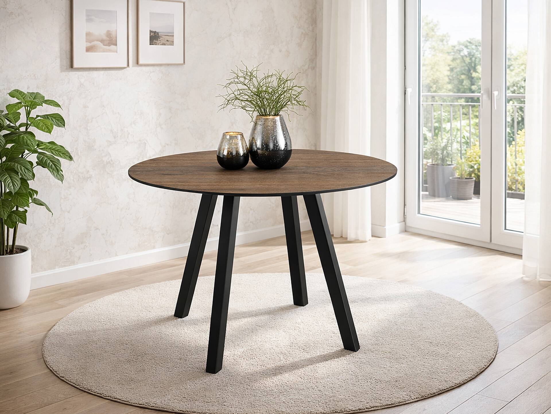 Levent Esstisch rund, Material HPL / Metall 80 cm | Eichefarbig