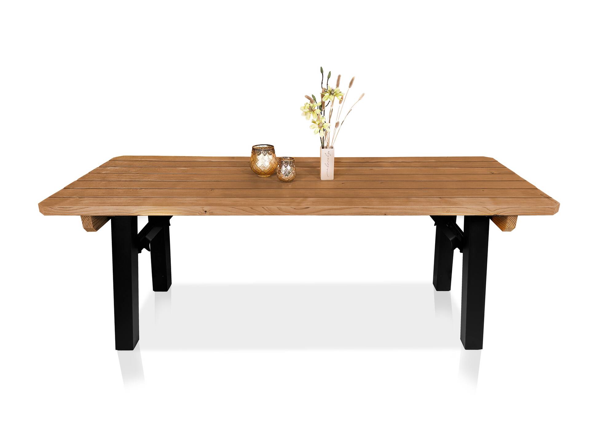 AMMERSEE Gartentisch - klappbar, rustikale Altholzoptik, Material Massivholz/Metall, Thermo-Fichte 220 x 60 cm | Außenbereich