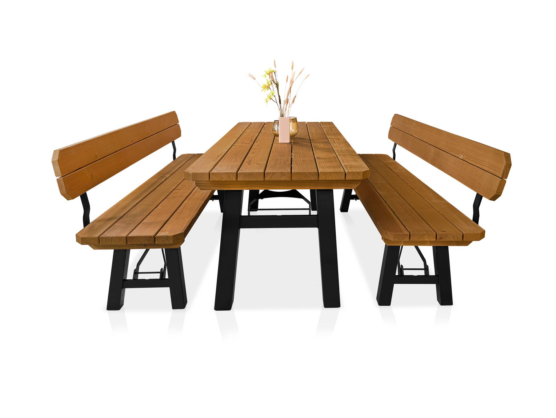 Ammersee Gartengarnitur - klappbar, rustikale Altholzoptik, Material Massivholz/Metall, Thermo-Fichte 220 x 60 cm | Außenbereich | mit Rückenlehne