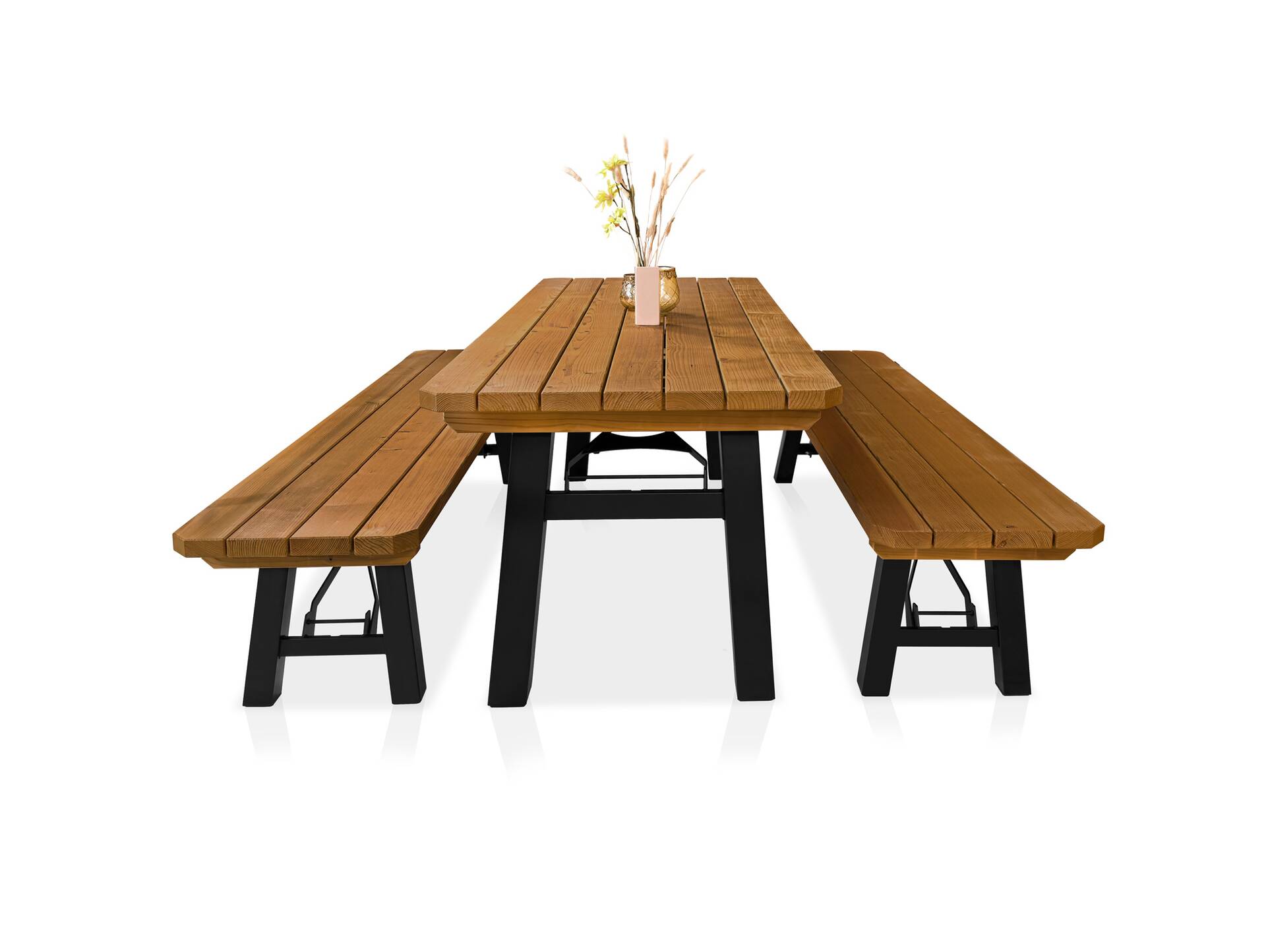 Ammersee Gartengarnitur - klappbar, rustikale Altholzoptik, Material Massivholz/Metall, Thermo-Fichte 200 x 60 cm | Innenbereich | ohne Rückenlehne