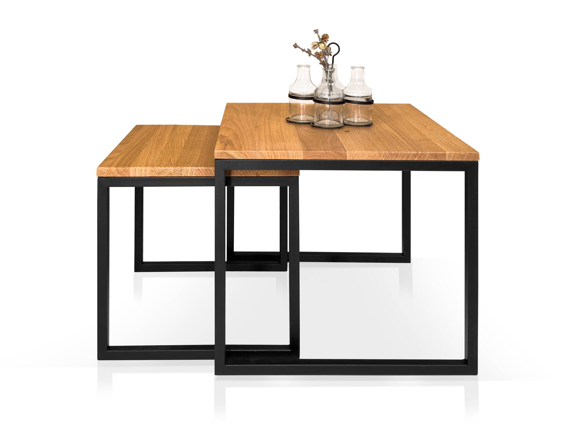 BROKAT 2-er Set Beistelltische, Material Massivholz/Metall, Eiche geölt/schwarz 